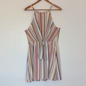 Paradiso Lined White & Thin Colorful Striped Sleeveless Sundress Lightweight